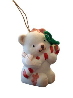 Vintage Teddy Bear Christmas Ornament Candy Cane Gift Holiday Tree Decor